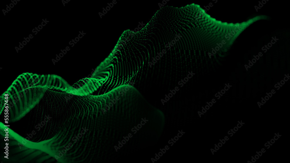 Poster Wave of dots and weave lines. Abstract background. Network connection structure. 3d rendering.