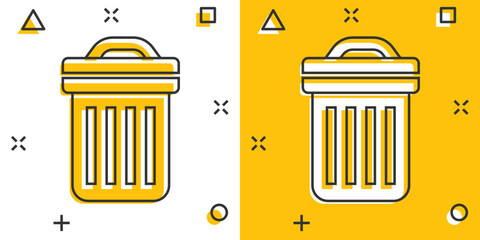 Garbage bin icon in comic style. Recycle cartoon vector illustration on white isolated background. Trash basket splash effect sign business concept.