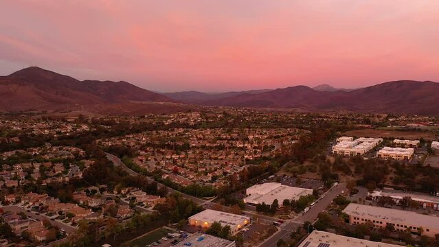 Residential and commercial buildings in Chula Vista, California. Drone orbit.