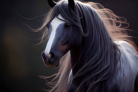 Gorgeous horse, with long flowing mane. Generative art