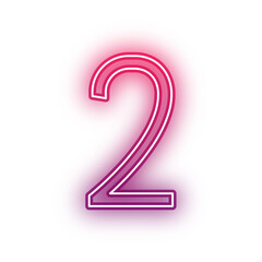 Neon light red alphabet two 2 outline