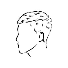 Continuous one line drawing of adult man portrait with beard and mustache. Fashionable men's style vector illustration. Sad guy in profile hand drawn contour sketch clip art.