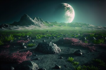 realistic moon landscape. Alien landscape. Generative AI