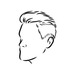 Continuous one line drawing of adult man portrait with beard and mustache. Fashionable men's style vector illustration. Sad guy in profile hand drawn contour sketch clip art.