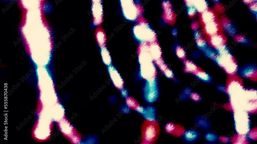 Poster black background with pixel glowing lanterns. motion. dark background with shiny multicolored ribbon