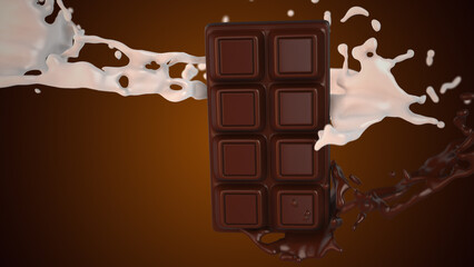 Chocolate bar with milk and chocolate cream splash