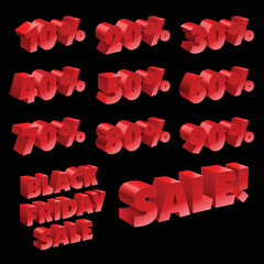 Red bold font sale numbers and texts on black background