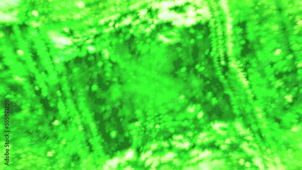Poster green square long corridor. motion. a bright tunnel with square walls in animation that moves deeper