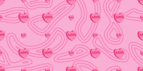 Pink hearts seamless pattern. For print and design, seamless wallpapers and illustrations. Love hearts wallpaper.