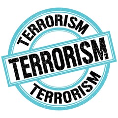 TERRORISM text on blue-black round stamp sign