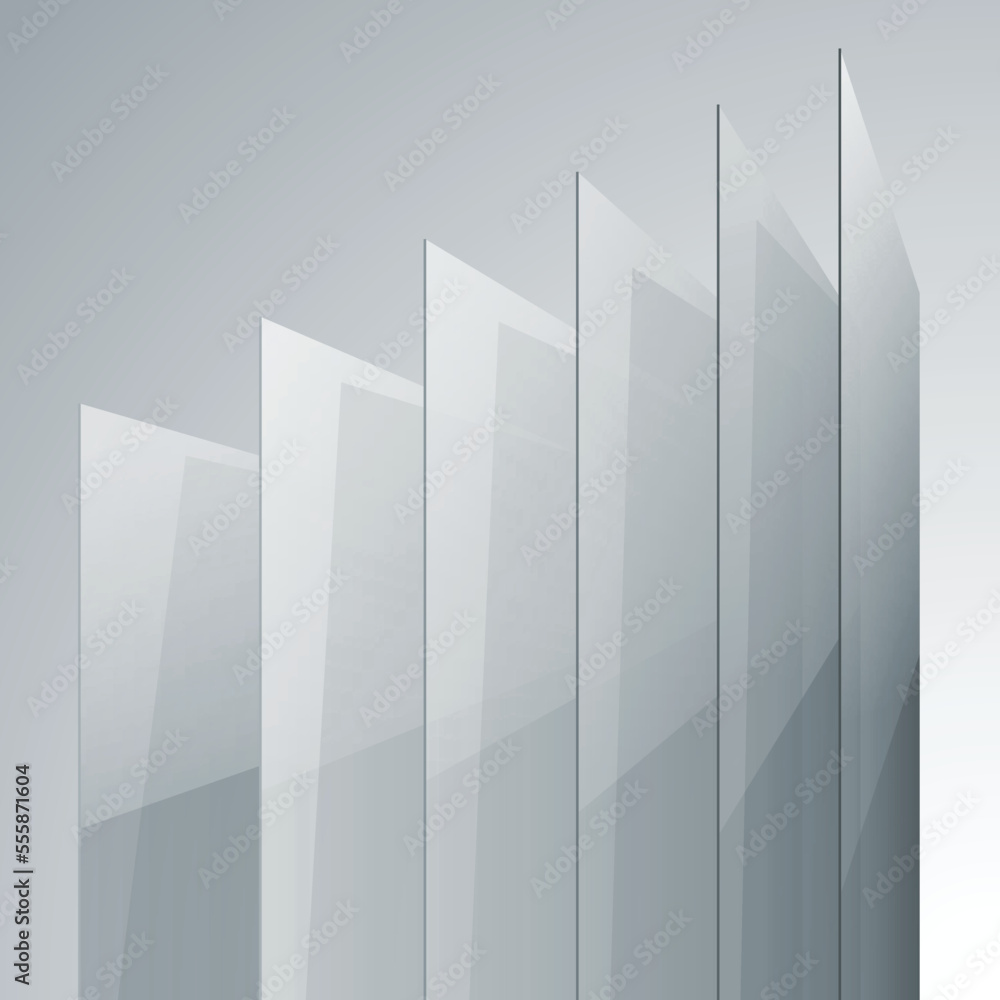 Aufkleber 3d perspective transparent glass shiny gray abstract rectangles on light grey background