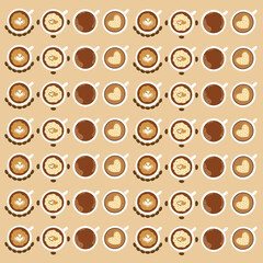 Coffee cups and coffee beans pattern