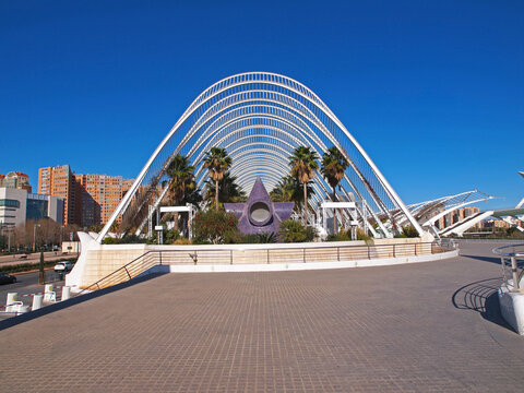 VALENCIA, SPAIN - MARCH 23, 2016. L'Umbracle, Palm alley in the City of Arts and Sciences in Valencia