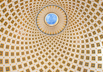MOSTA, MALTA - MAY 11, 2018 : Interior of Mosta Dome inside Mosta Rotunda in Malta ; the third largest church in Europe. This spectacular dome survives after being bombed in World War II
