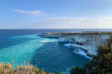 Scenic panoramic view of Munxarr, Marsaskala, Malta in sunny december day