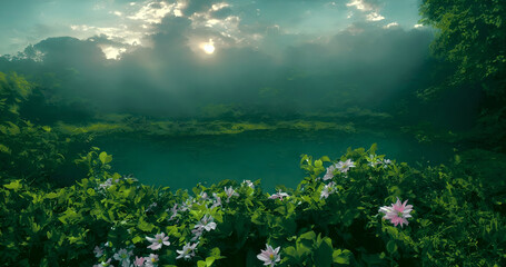 Fototapeta premium Green scenery wallpapers 4K. Generative AI. High quality 