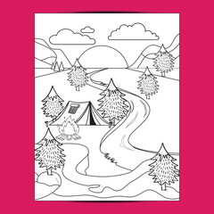 Outdoor camping coloring pages for kids