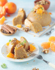 Mandarin halva dessert, traditional Greek dessert	