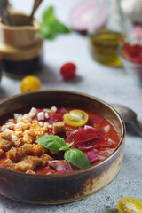 Spanish traditional tomato soup salmorejo	