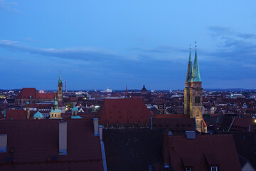 The panorama of Nuremberg from the city castle hill, Germany