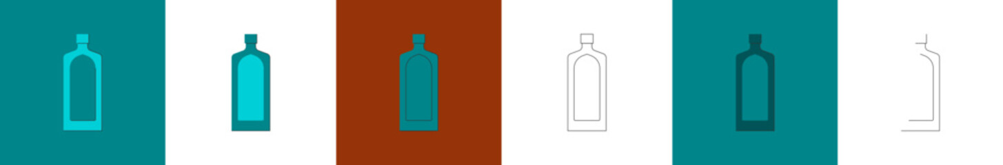 Bottle of shnapps, great design for any purposes. Flat style. Party drink concept. Color icon bottle. Simple image shape with a thin line of shadow. Four types of object on different backdrop