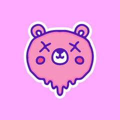 Cute bear with melted face illustration, with soft pop style and old style 90s cartoon drawings. Artwork for street wear, t shirt, patchworks; for teenagers clothes.