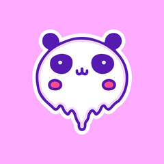 Cute panda bear with melted face illustration, with soft pop style and old style 90s cartoon drawings. Artwork for street wear, t shirt, patchworks; for teenagers clothes.