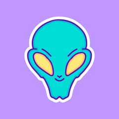 Handsome alien head illustration, with soft pop style and old style 90s cartoon drawings. Artwork for street wear, t shirt, patchworks; for teenagers clothes.