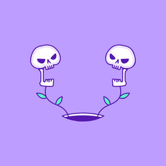 Cute skull plant illustration, with soft pop style and old style 90s cartoon drawings. Artwork for street wear, t shirt, patchworks; for teenagers clothes.