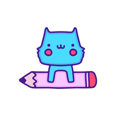 Chubby cat and pencil illustration, with soft pop style and old style 90s cartoon drawings. Artwork for street wear, t shirt, patchworks; for teenagers clothes.