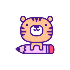 Kawaii tiger with pencil illustration, with soft pop style and old style 90s cartoon drawings. Artwork for street wear, t shirt, patchworks; for teenagers clothes.