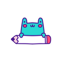 Cute frog with pencil illustration, with soft pop style and old style 90s cartoon drawings. Artwork for street wear, t shirt, patchworks; for teenagers clothes.