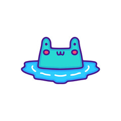 Cute frog on the water illustration, with soft pop style and old style 90s cartoon drawings. Artwork for street wear, t shirt, patchworks; for teenagers clothes.