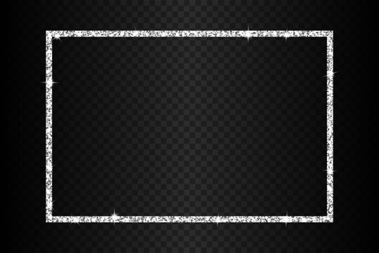 rectangle silver glitter frame, 3:2  scale ratio border template with sparkling stars vector illustration
