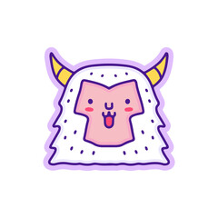 Kawaii yeti character doodle illustration, with soft pop style and old style 90s cartoon drawings. Artwork for sticker, patchworks; for kids clothes.