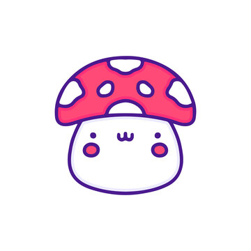 Cute mushroom character doodle illustration, with soft pop style and old style 90s cartoon drawings. Artwork for sticker, patchworks; for kids clothes.