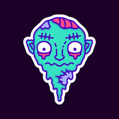 Melted zombie face, illustration for t-shirt, sticker, or apparel merchandise. With modern pop and retro style.