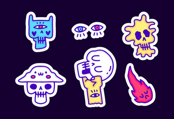 Set of cool street art cartoon, illustration for t-shirt, sticker, or apparel merchandise. With modern pop and retro style.