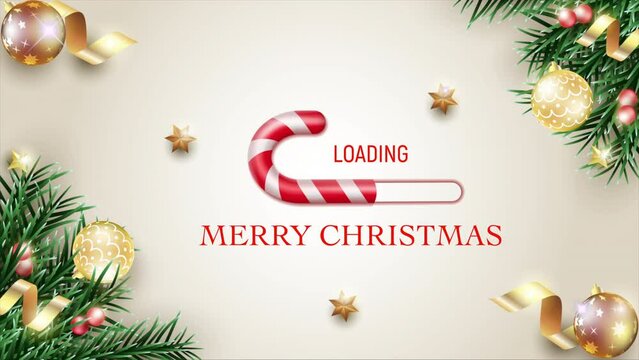 Christmas loading bar animation with candy canes, on a festive christmas background.