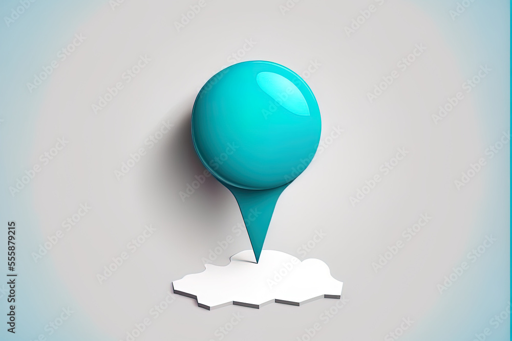 Poster a white backdrop with an isolated location flag emblem and a blue message simple map pin website nav