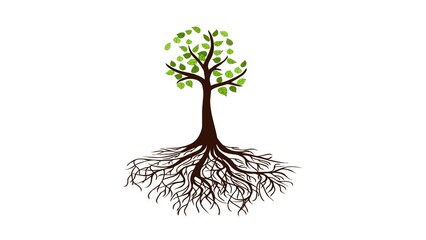 4K Tree growing animation, animated tree growth on white background