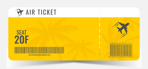 boarding pass. blank ticket template with plane and palm. Concert ticket, lottery coupons. Vector coupon