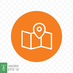 Roadmap pin place outline icon. Simple flat style. Itinerary, place, waypoint, map pin, navigation concept. Vector illustration isolated on transparent background. EPS 10.