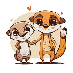 Fototapeta premium Cute Children Illustration Baby Animal Funny Book Vector cat Meercat Otter