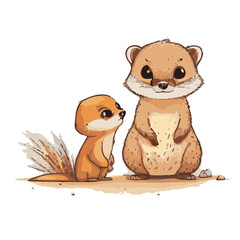 Cute Children Illustration Baby Animal Funny Book Vector cat Meercat Otter