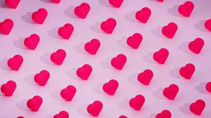 Many red hearts on a background, 3d render, 3d illustration