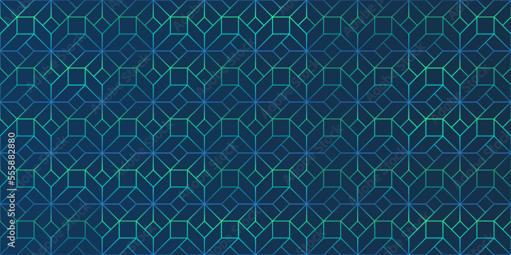 Poster dark minimalist modern style 3d lit transparent grid of rectangular cuboids colored in shades of blu