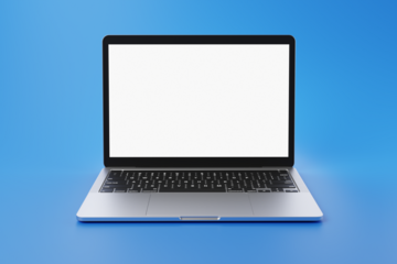 laptop isolated with transparent screen and blue background