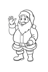 Outline Style Hand Drawn Happy Cute Santa Claus Illustration Isolated on white background Vector design element for Christmas and new year Colorful Cute Santa Claus Portrait Waving Hand and Laughing
