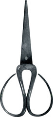 Vintage metal black scissors watercolor illustration. Rustic farmhouse clipart element.